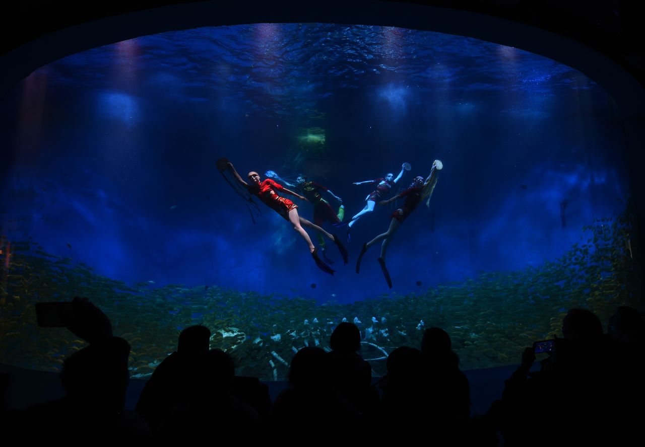 People view underwater ballet to celebrate the Lunar New Year at the Hefei Aquarium in Hefei, China, on February 1.