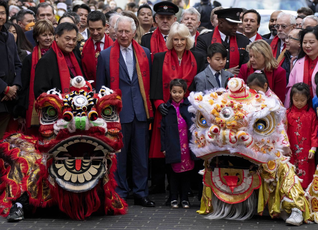 Britain's Prince Charles and his wife Camilla, the Duchess of Cornwall, visit Chinatown in London on February 1.