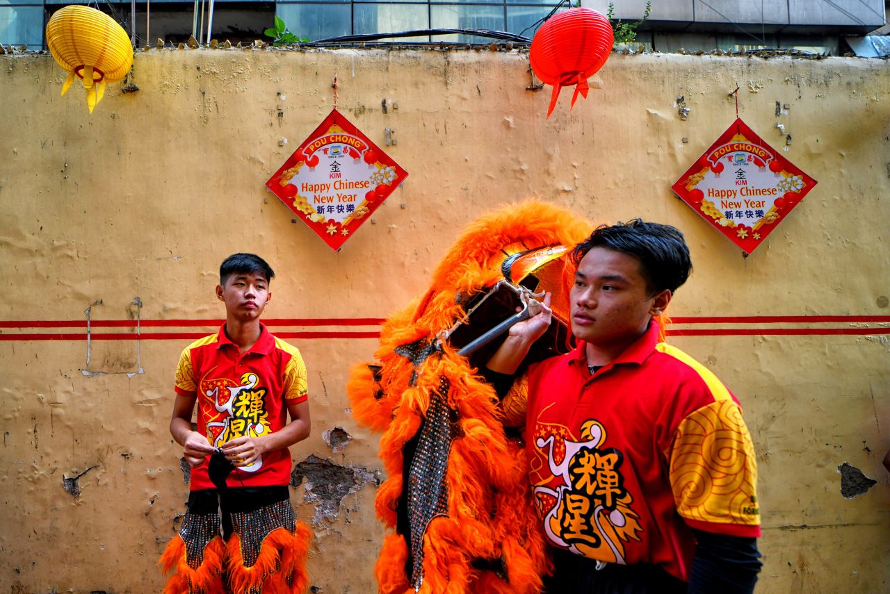 A man dressed in a lion costume is seen during a Lunar New Year celebration in West Bengal, India, on February 1.
