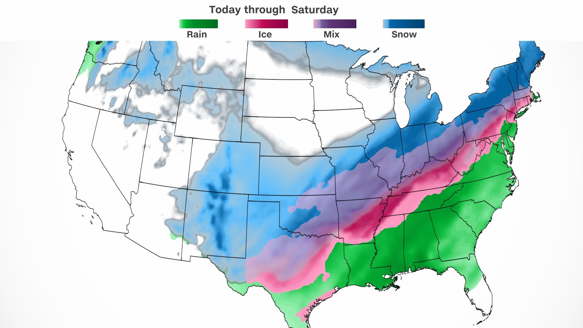 A powerful storm is bringing heavy rain, snow and ice to the eastern US.