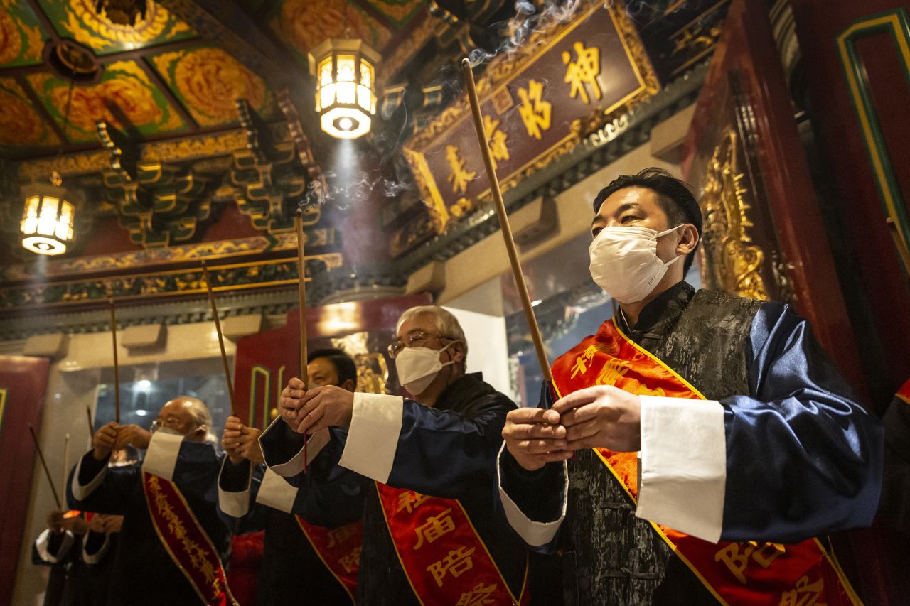 People take part in a Lunar New Year ceremony in Yokohama, Japan.