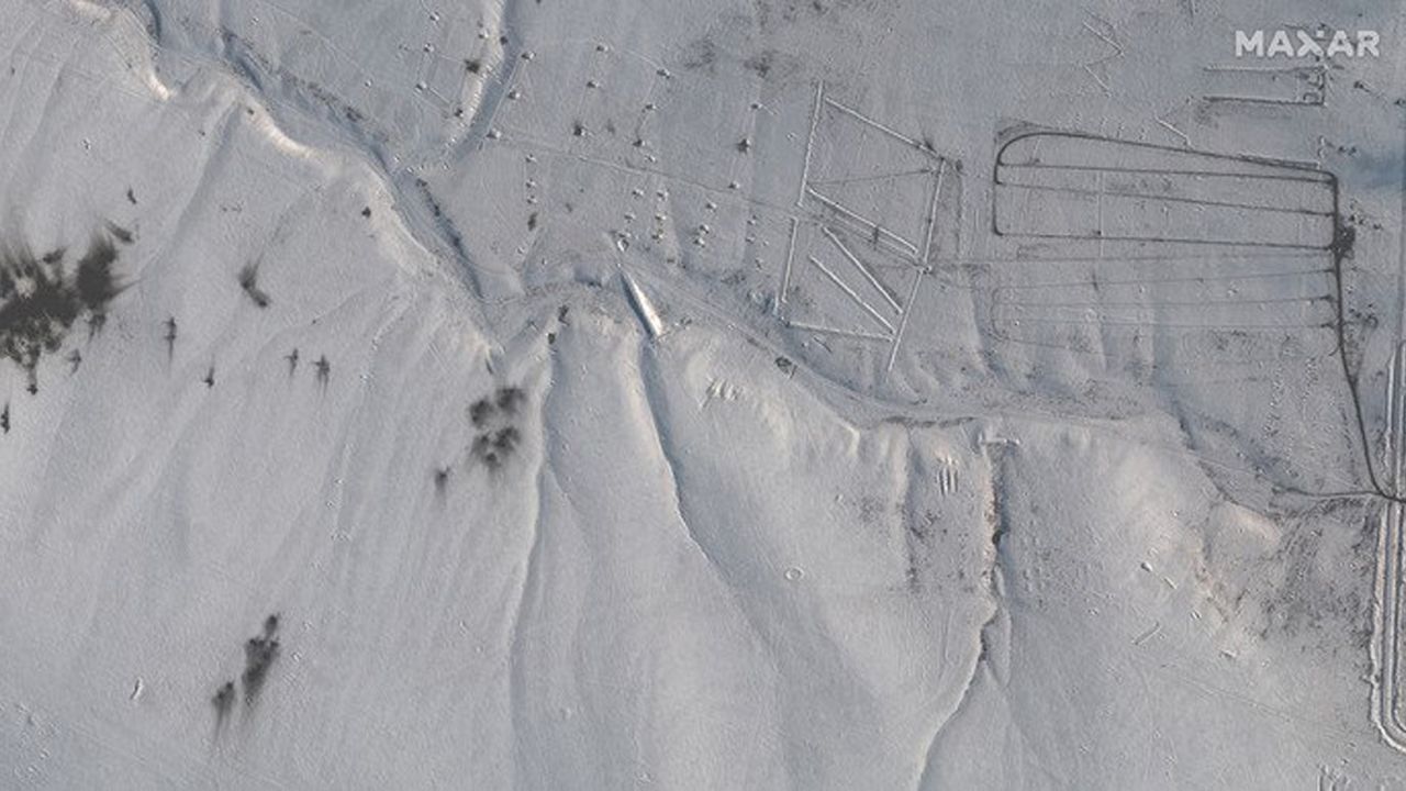 This image from January 28, 2022 shows impact craters at the Persianovsky training ground in Russia.