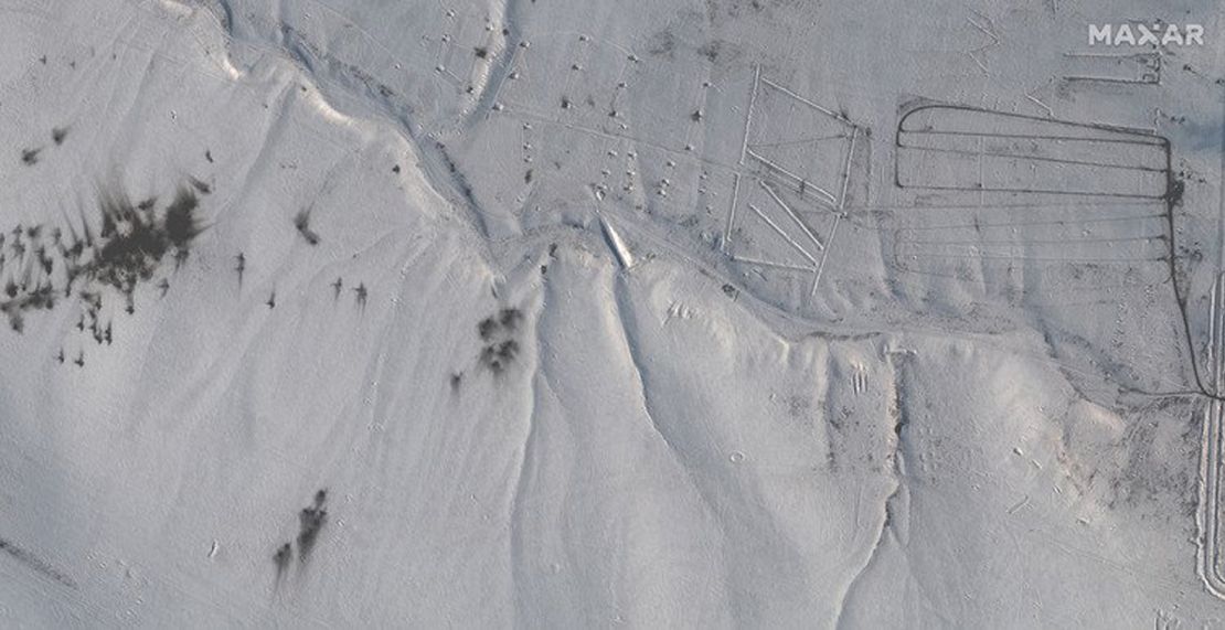 This image from January 28, 2022 shows impact craters at the Persianovsky training ground in Russia. 