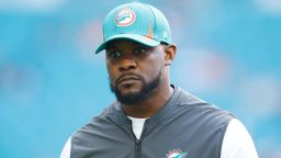 MIAMI GARDENS, FLORIDA - JANUARY 09: Head coach Brian Flores of the Miami Dolphins looks on prior to the game against the New England Patriots at Hard Rock Stadium on January 09, 2022 in Miami Gardens, Florida. (Photo by Michael Reaves/Getty Images)