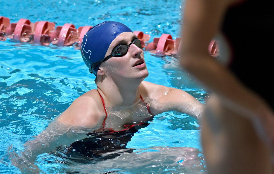 Lia Thomas during a warmup before an NCAA college swimming meet in January 2022. 