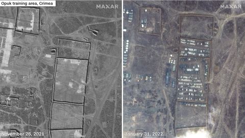 This satellite image shows an increased presence of Russian military equipment.