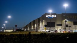 The Amazon BHM1 fulfillment center is seen before sunrise on March 29, 2021 in Bessemer, Alabama. 