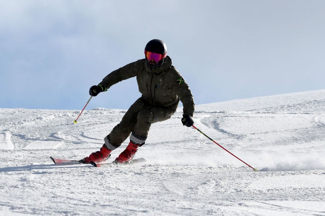 Jamaica's Benjamin Alexander skies down a slope during a training session at the Kolasin ski resort on December 21, 2021. 