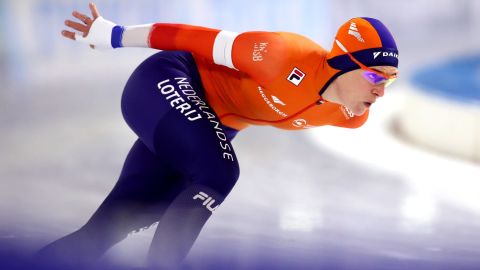 Ireen Wüst of the Netherlands competes in the 1,000m Ladies ISU World Cup Speed Skating race on January 31, 2021 in Heerenveen, Netherlands.