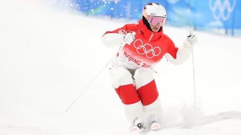 Canada's Mikael Kingsbury trains during the Men's Freestyle Skiing Moguls ahead of Beijing 2022.