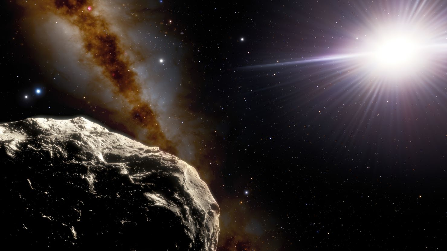 This illustration depicts an Earth Trojan asteroid (lower left), a planetary companion following the same path around the sun (top right) as our world.