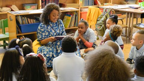 Brunson, as Janine, reads to a class in the first episode of "Abbott Elementary."