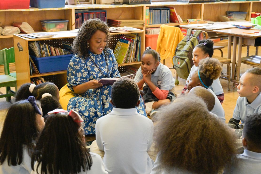 Brunson, as Janine, reads to a class in the first episode of "Abbott Elementary."