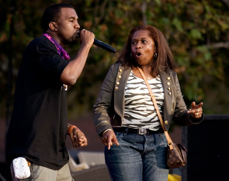 West performs with his mother, Donda, during a taping of "The Ellen DeGeneres Show" in 2006.