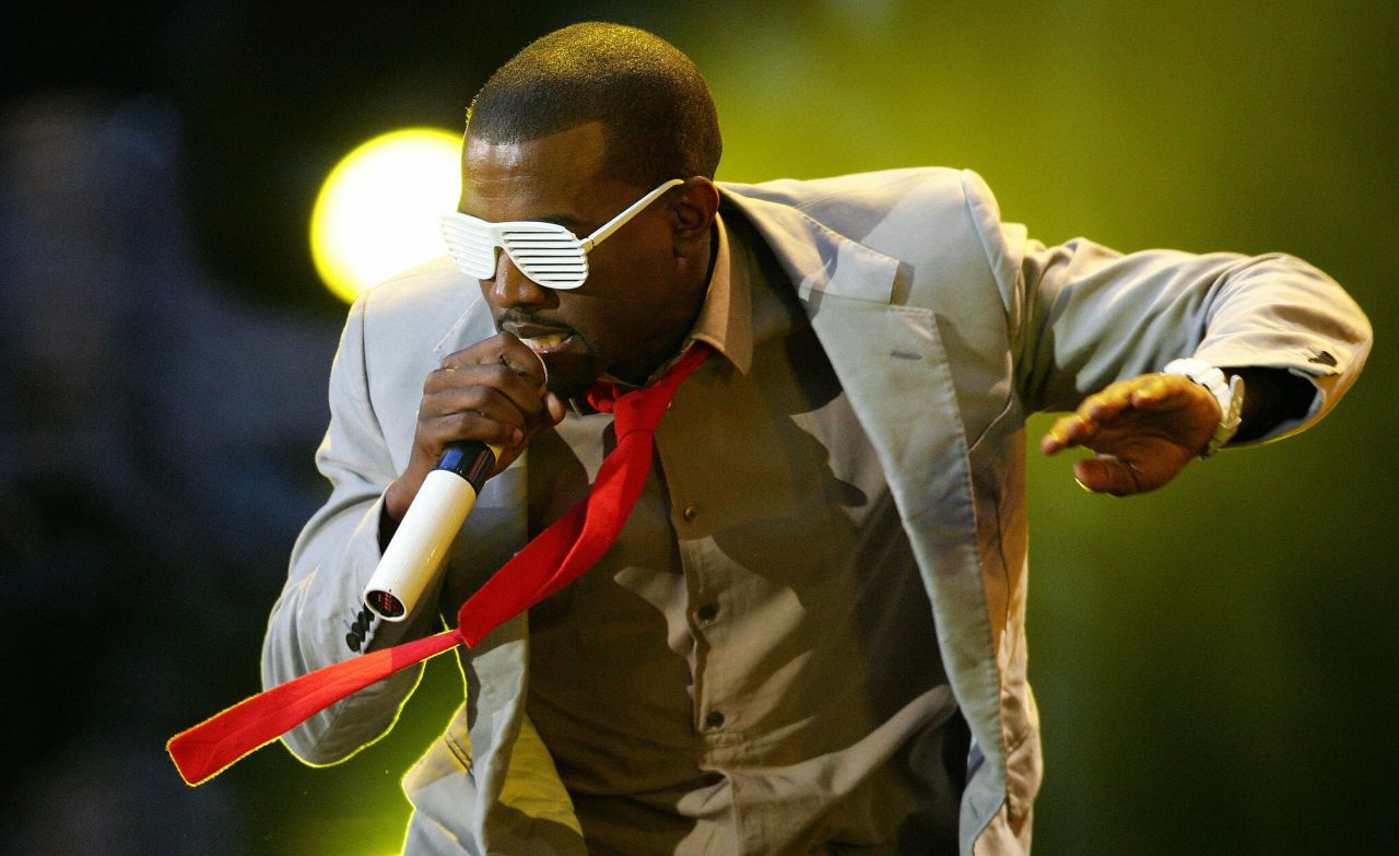 West performs on stage at Wembley Stadium in London in 2007. It was part of a concert held in memory of Princess Diana.