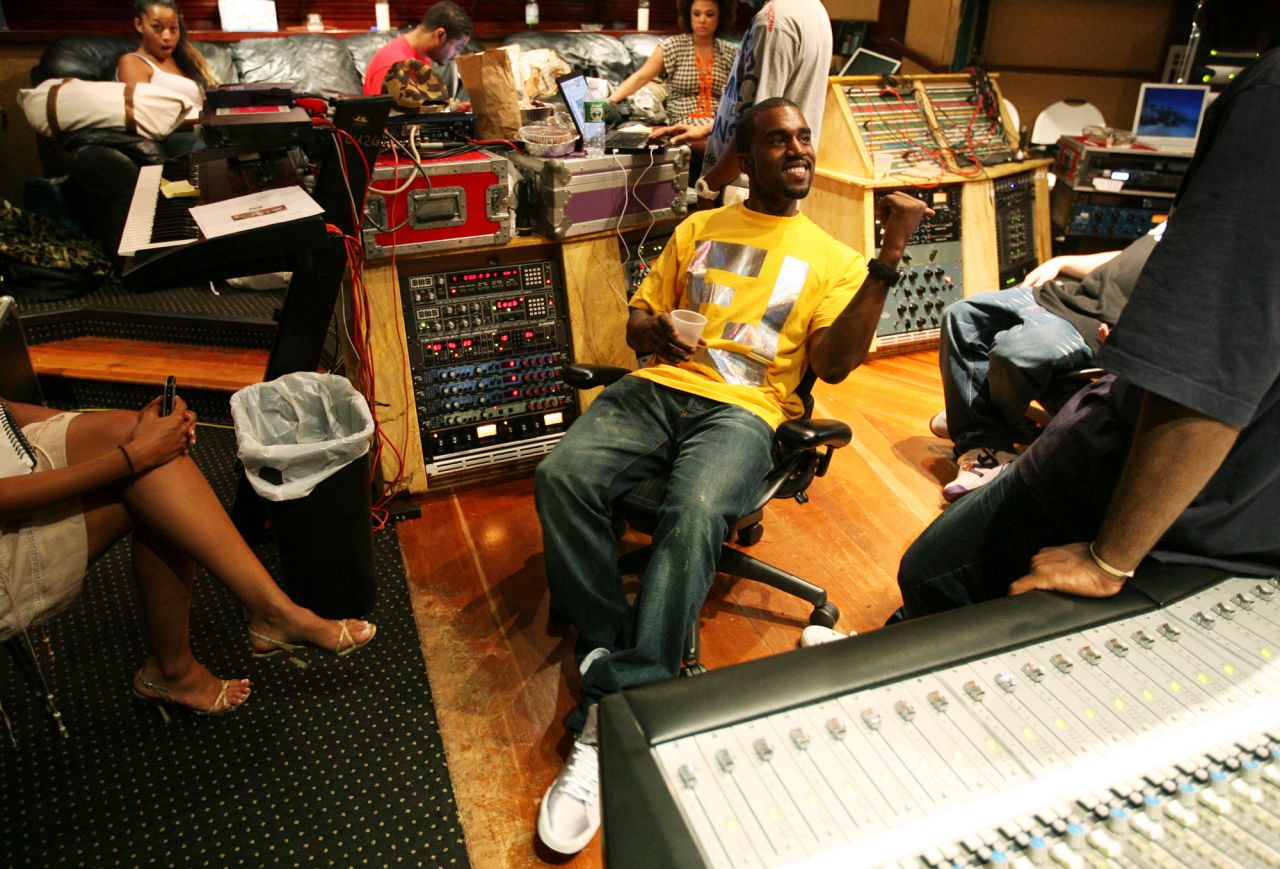 West hits Chung King Studios in Manhattan to record his third album, "Graduation," in 2007.