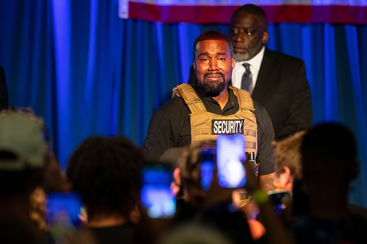 West holds a presidential campaign rally in North Charleston, South Carolina, in 2020. He emotionally spoke about his faith, his late mother and his family, causing some media personalities and others on social media to speculate about <a href="https://www.cnn.com/2020/07/22/entertainment/kim-kardashian-kanye-west-mental-health-statement/index.html" target="_blank">West's well-being.</a>