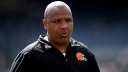 OAKLAND, CA - SEPTEMBER 30:  Head coach Hue Jackson of the Cleveland Browns stands on the field before their game against the Oakland Raiders at Oakland-Alameda County Coliseum on September 30, 2018 in Oakland, California.  (Photo by Ezra Shaw/Getty Images)