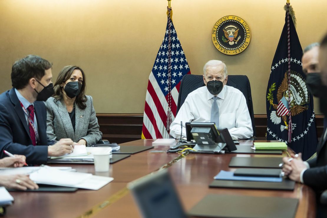 President Biden, Vice President Harris and members of the President's national security team observe the counterterrorism operation responsible for removing from the battlefield ISIS leader Abu Ibrahim al-Hashimi al-Qurayshi.
