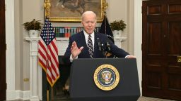 US President Joe Biden speaks about the counterterrorism operation in Syria from the Roosevelt Room of the White House in Washington, DC, on February 3, 2022. 
