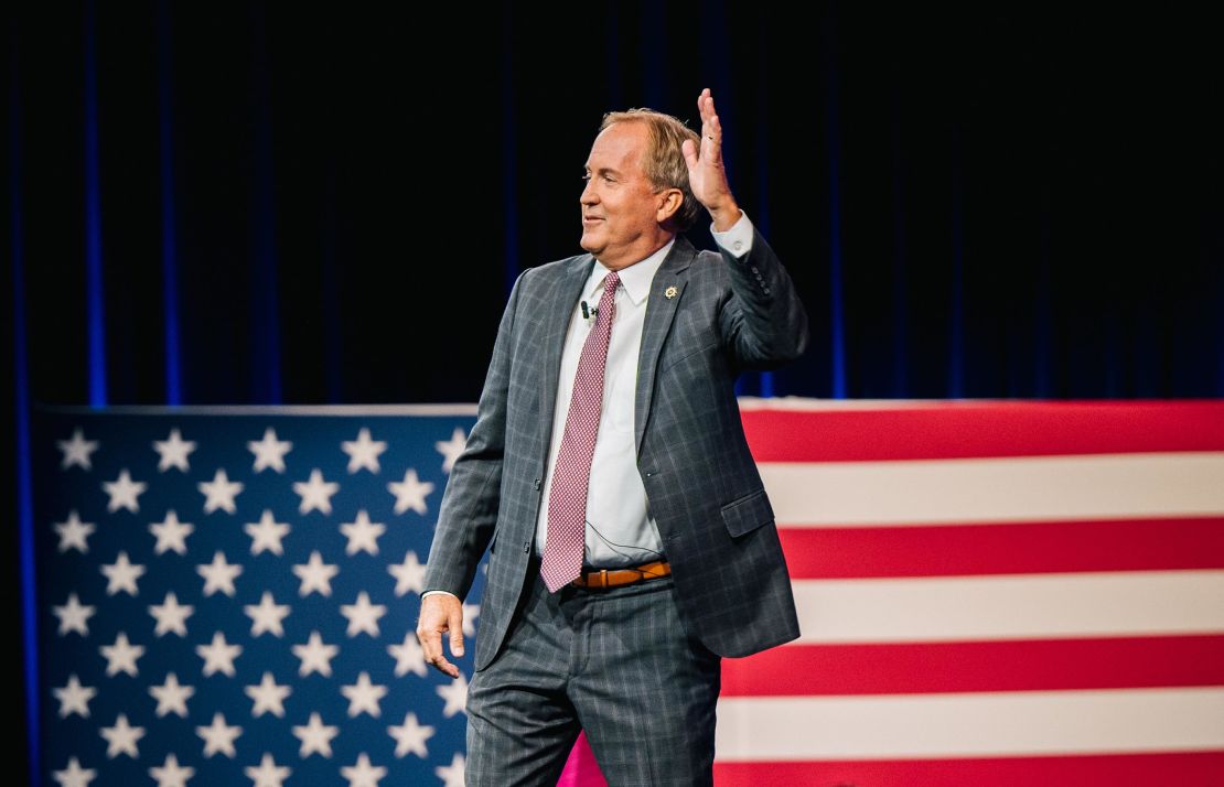 Texas Attorney General Ken Paxton waves after speaking during the Conservative Political Action Conference CPAC held at the Hilton Anatole in Jul 2021 in Dallas, Texas.