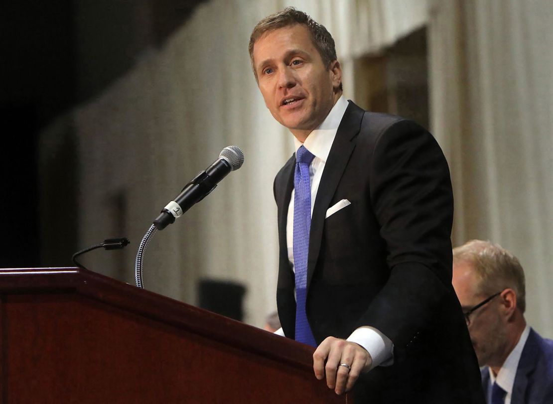 Former Gov. Eric Greitens delivers the keynote address at the St. Louis Area Police Chiefs Association 27th Annual Police Officer Memorial Prayer Breakfast in April 2018 at the St. Charles Convention Center.