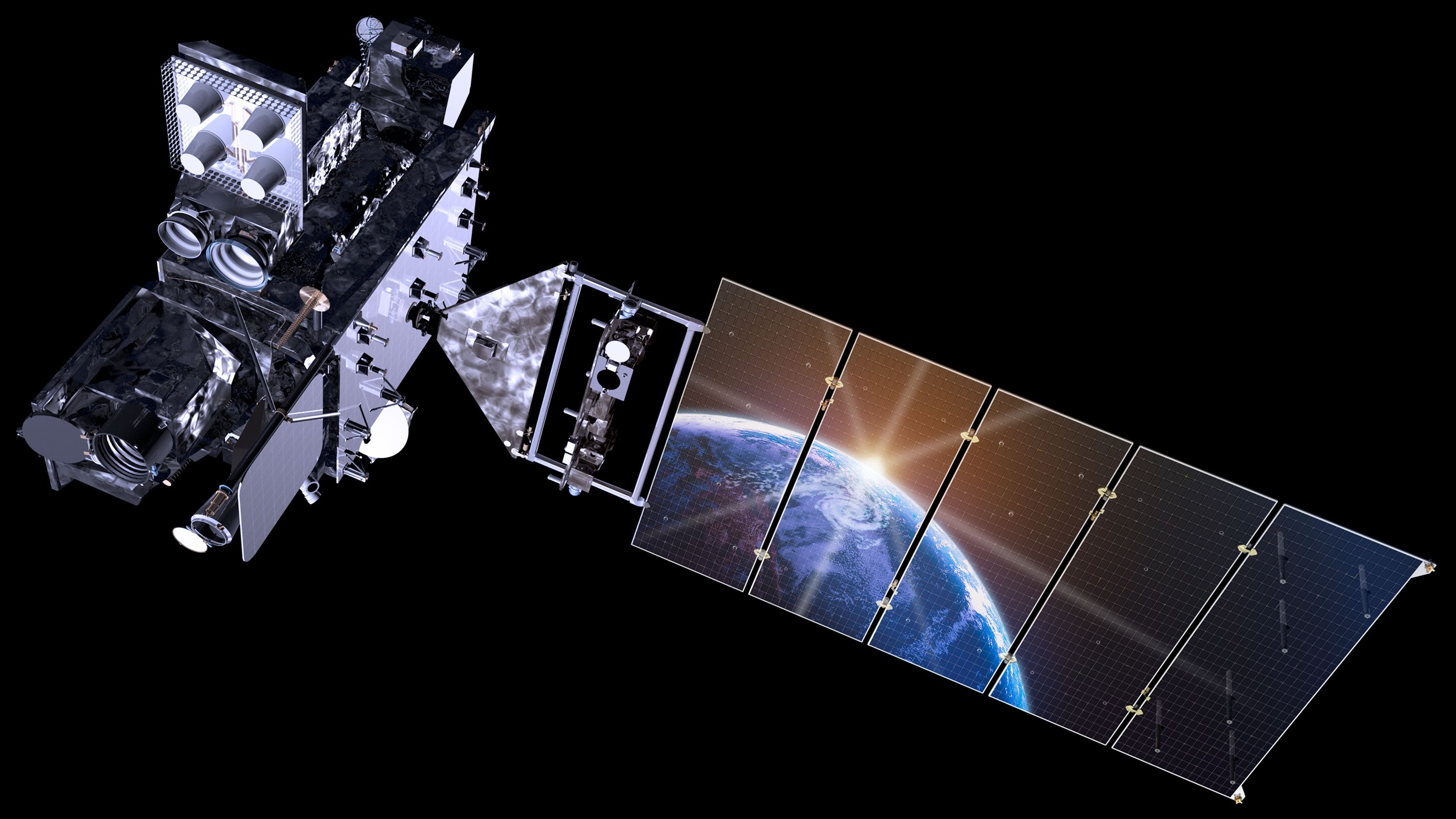 This is an artist's rendering of geostationary weather satellites that monitor Earth.