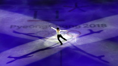 Hanyu performs during the Figure Skating Gala Exhibition at Gangneung Ice Arena on February 25, 2018 in South Korea.