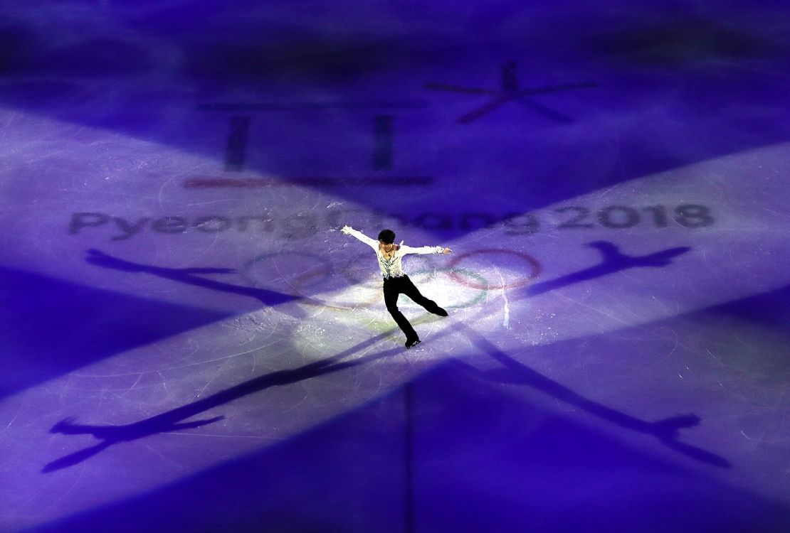 Hanyu performs during the Figure Skating Gala Exhibition at Gangneung Ice Arena on February 25, 2018 in South Korea.