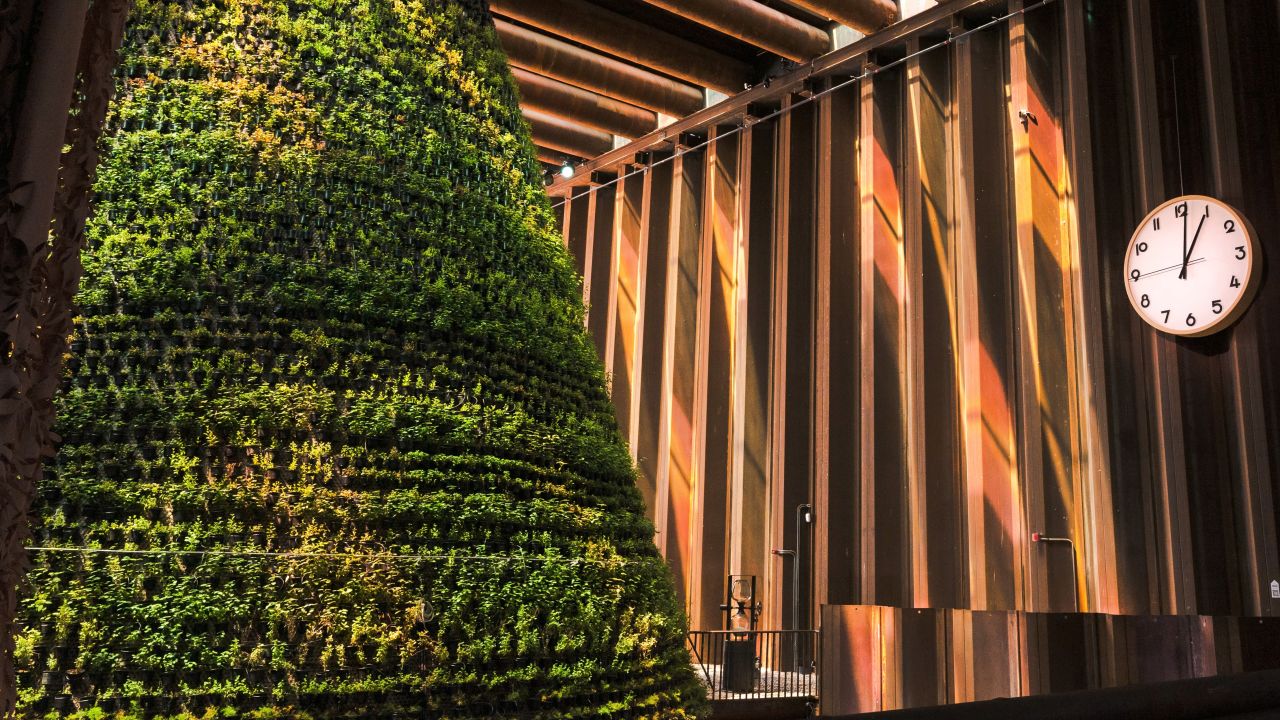 At the center of the Netherlands pavilion at Expo 2020 Dubai is an 18-meter-tall, cone-shaped vertical farm.