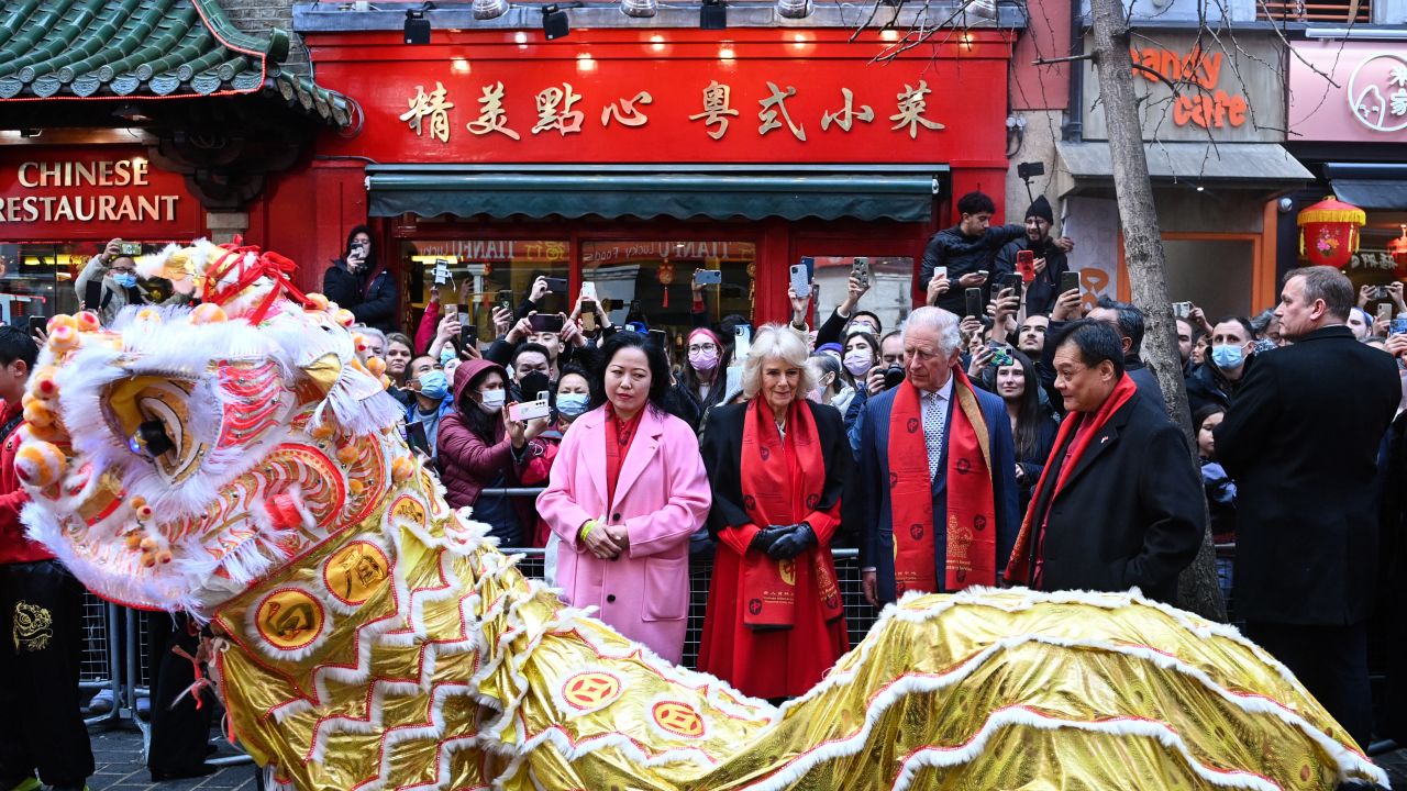 Prince Charles and Camilla, Duchess of Cornwall visit London's Chinatown on February 1, 2022 to mark Lunar New Year.