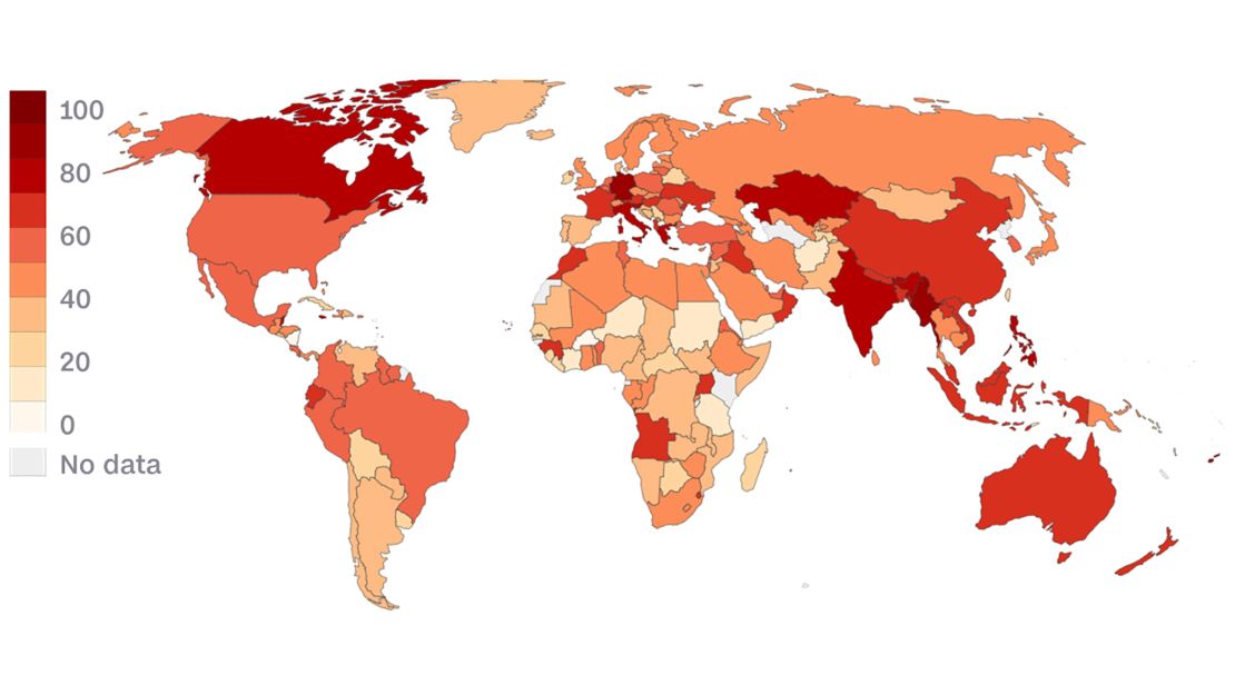 The Oxford Covid-19 stringency index is a composite measure based on nine response indicators including school closures, workplace closures, and travel bans. Its scale ranges from 0 (least strict) to 100 (strictest). Many European nations are easing restrictions in line with their high vaccine uptakes. 