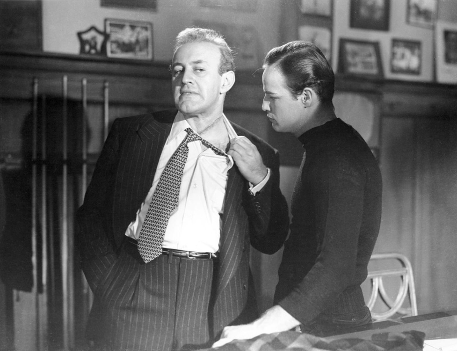 <strong>"On the Waterfront" (1955):</strong> Marlon Brando, right, went up against corrupt union boss Lee J. Cobb in Elia Kazan's "On the Waterfront." In one of moviedom's most famous scenes that inspired countless future actors, Brando confronts his brother, a union lawyer played by Rod Steiger, in the back seat of a car: "I coulda been a contender. I coulda been somebody, instead of a bum, which is what I am."