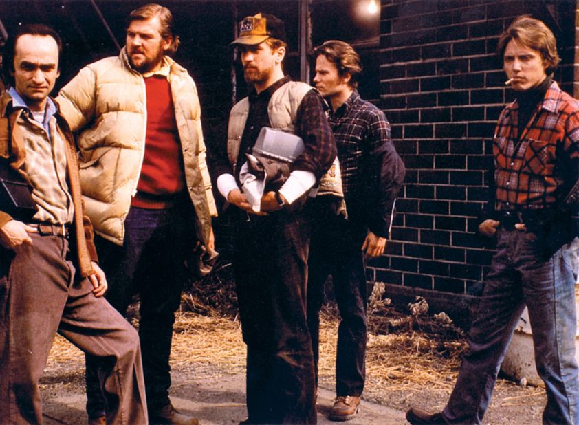 <strong>"The Deer Hunter" (1979):</strong> Hollywood began to explore the Vietnam War in the late '70s. Michael Cimino's "The Deer Hunter" examined the effects on steelworkers, from left, John Cazale, Chuck Aspegren, Robert De Niro, John Savage and Christopher Walken. Cimino and Walken also won Oscars for best director and best supporting actor, respectively.