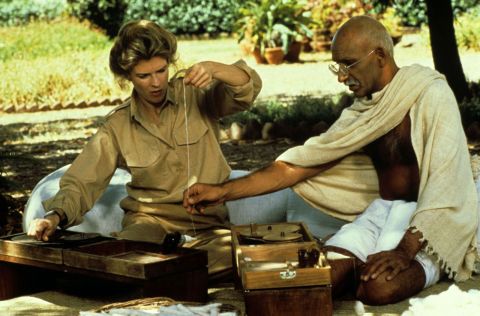 <strong>"Gandhi" (1983):</strong> Director Richard Attenborough's epic, three-hour film about the life of Mohandas K. "Mahatma" Gandhi won eight Oscars. Ben Kingsley, here with Candice Bergen, played the inspiring leader who used nonviolent tactics to help establish the modern country of India. Among the films it beat for best picture: "E.T. The Extra-Terrestrial" and "Tootsie."