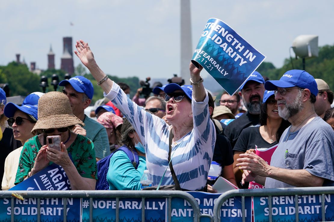 People attend the "NO FEAR: Rally in Solidarity with the Jewish People" event in Washington, Sunday, July 11, 2021.