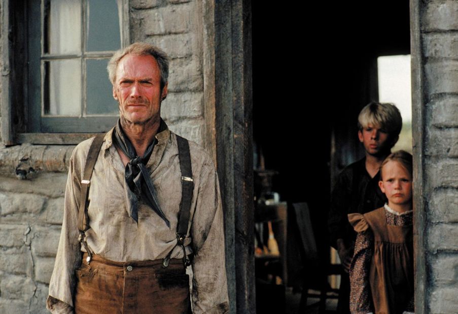 <strong>"Unforgiven" (1993):</strong> "It's a hell of a thing, killing a man," says Clint Eastwood's gunfighter, William Munny, in "Unforgiven" -- and, indeed, the Western can be seen as one of Eastwood's many meditations on the impact of violence in society. The actor and director plays Munny, a retired outlaw who is drawn back into his old role to avenge himself on a brutal sheriff (Gene Hackman). "Unforgiven" was just the third Western to win best picture, after "Cimarron" (1931) and "Dances With Wolves" (1990).
