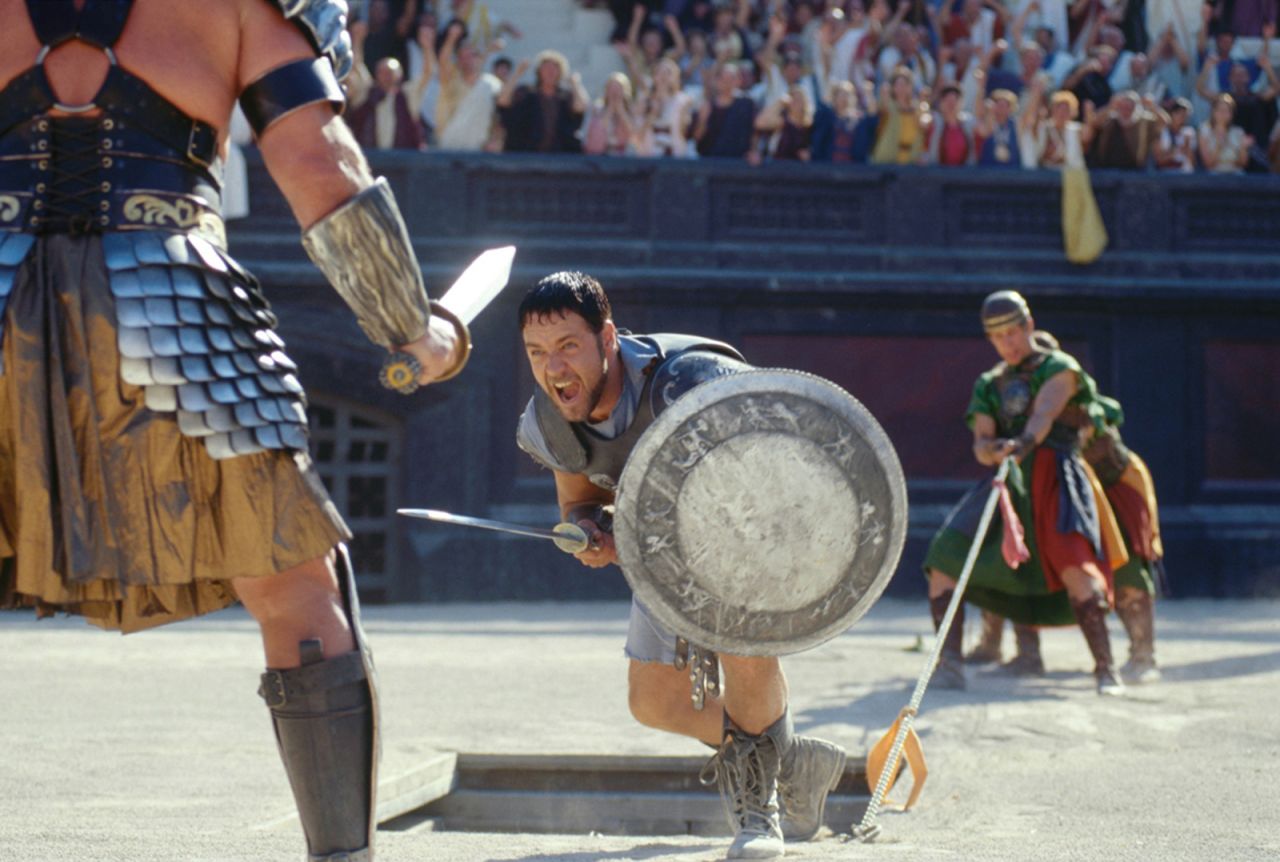 <strong>"Gladiator" (2001):</strong> Russell Crowe stars as Maximus in "Gladiator," the hugely successful Ridley Scott film about a warrior in ancient Rome. The film took home five Oscars, including best actor for Crowe.
