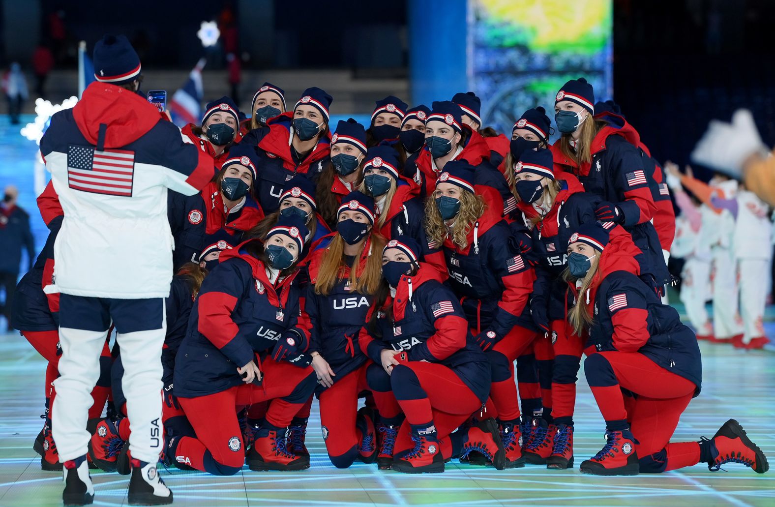 Members of Team USA pose for a photo during the parade of nations.