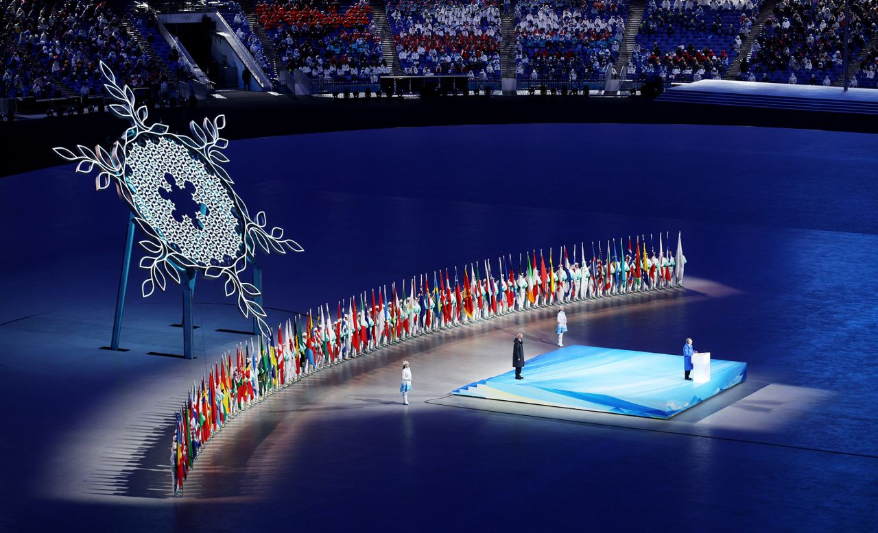 Thomas Bach, president of the International Olympic Committee, <a href="index.php?page=&url=https%3A%2F%2Fwww.cnn.com%2Fworld%2Flive-news%2Fbeijing-winter-olympics-2022-opening-ceremony-spt-intl-hnk%2Fh_084f4ac325346b1b10adb1d3b0aceb2b" target="_blank">makes a speech</a> during the opening ceremony. Bach said the Olympics stood for a world with "no discrimination whatsoever," and he urged people to "give peace a chance."