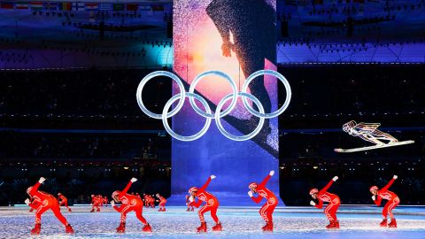 Performers take part in the opening ceremony of the Beijing Winter Olympics at the National Stadium on Feb. 4, 2022. (Kyodo via AP Images) ==Kyodo