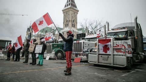 Truckers continue to voice their opposition to coronavirus measures and vaccine mandates in Ottawa, Canada's capital, on Thursday.