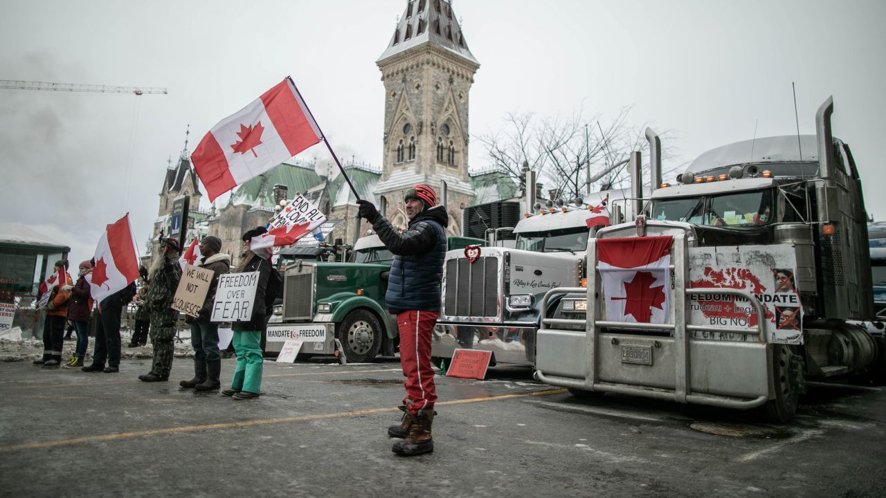 Truckers continue to voice their opposition to coronavirus measures and vaccine mandates in Ottawa, Canada's capital, on Thursday.