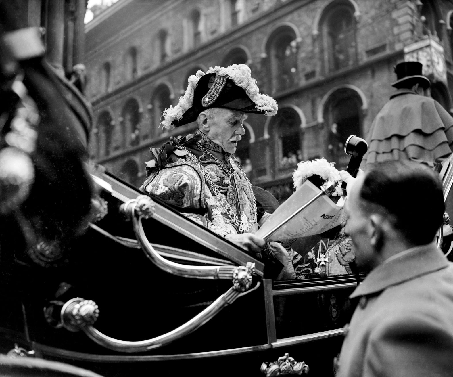 Gerald Wollaston, the Norroy and Ulster King of Arms, reads the proclamation of the Queen's accession on February 8, 1952.