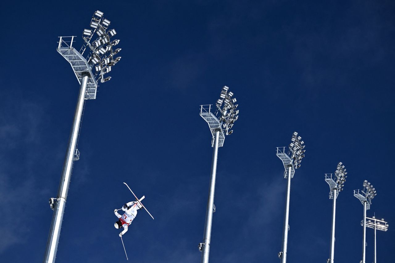 France's Sacha Theocharis takes part in a moguls practice session on February 4.