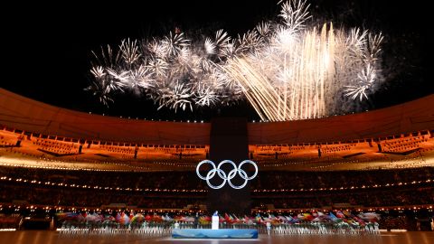 A general view inside the stadium as fireworks are set off during the Opening Ceremony of the Beijing 2022 Winter Olympics at the Beijing National Stadium on February 04, 2022 in Beijing, China.