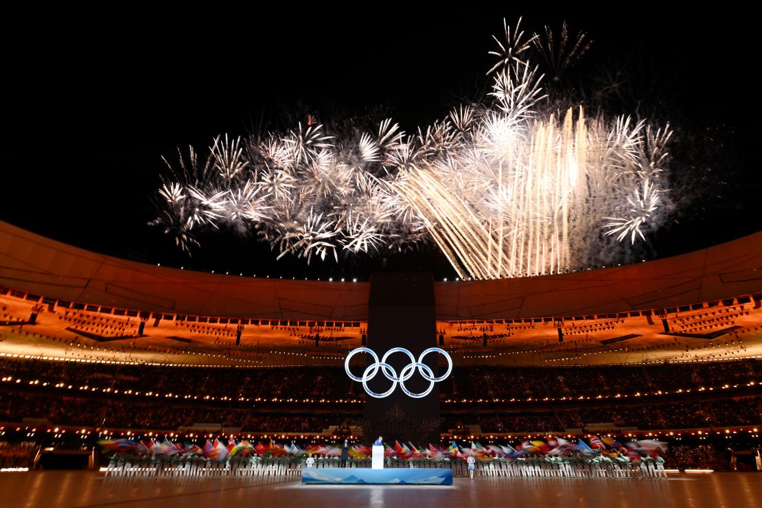 A general view inside the stadium as fireworks are set off during the Opening Ceremony of the Beijing 2022 Winter Olympics at the Beijing National Stadium on February 04, 2022 in Beijing, China.
