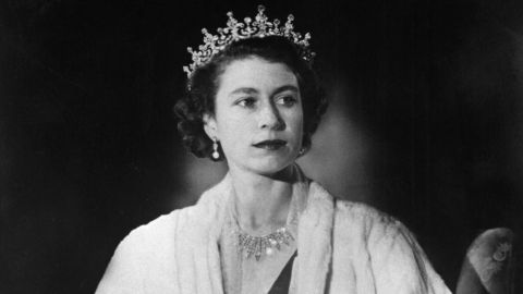 Portrait taken in February 1952 of Princess Elizabeth wearing a diamond crown. 