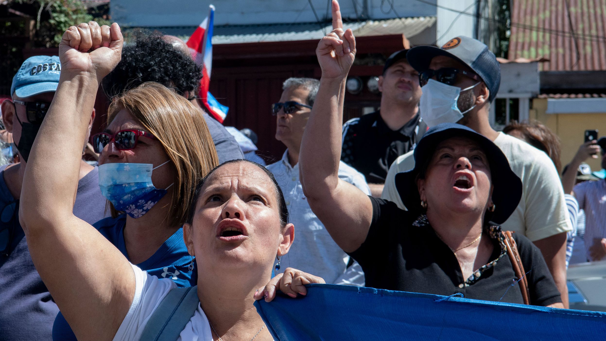 People take part in a demonstration against the Covid-19 vaccination mandate for children in San Jose, Costa Rica, in January. 