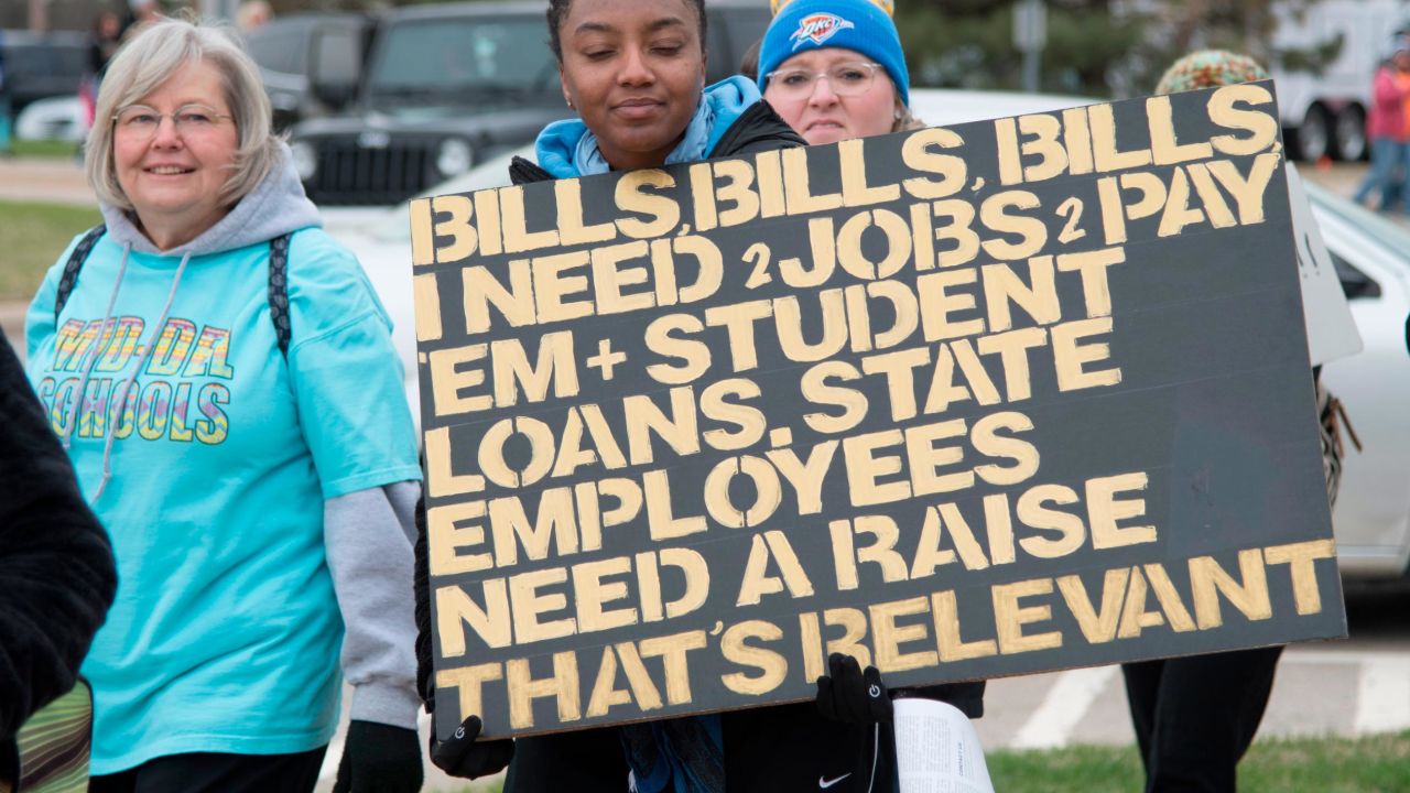 Oklahoma teachers rally at the state capitol on April 2, 2018 in Oklahoma City, Oklahoma.